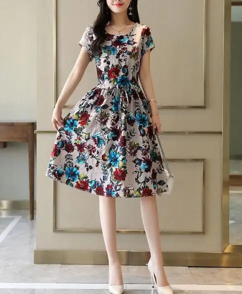 

Women Summer Dress 2019 Casual Short Sleeve Boho Floral Print Bandage Elegant Dresses Vestido