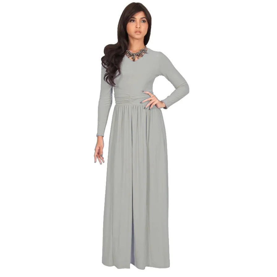 Women Maxi Dress Длинным Рукавом Плюс Размер Одежды Нерегулярные Осень Европа V-образным