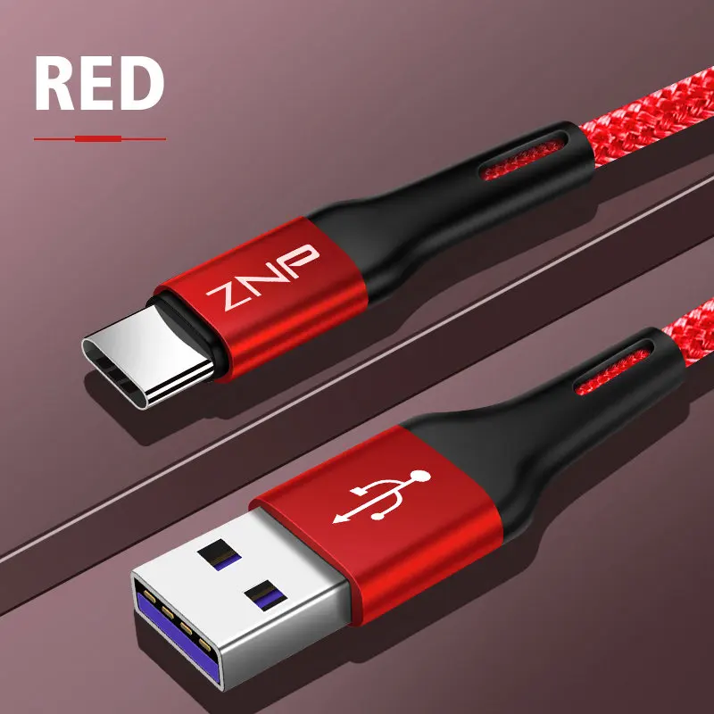 ZNP usb type-C кабель 3,0 быстрое зарядное устройство для samsung S10 S9 A50 мобильный телефон type-C USB кабель для передачи данных для huawei P30 Pro type C кабель - Цвет: Red