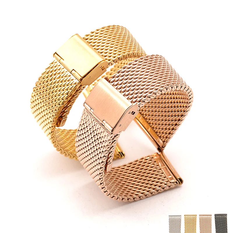 

18mm 20mm 22mm 24mm Stainless Steel Watchbands Wrist Watch Mesh Replacement Milanese Band Metal Watch Bracelets Rose gold