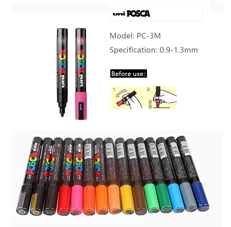 Uni Posca PC-3M 0,9-1,3 мм Краска Маркер ручка граффити на водной основе цветные маркеры перманентные маркер-краски канцелярские принадлежности