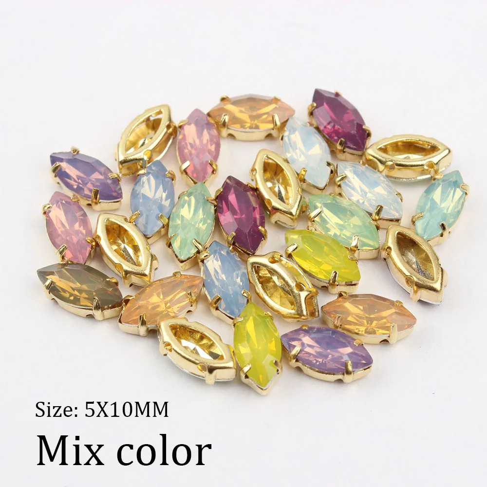 Mix Color Смешанный Опаловый цвет 50 шт. 5*10 мм кристаллическое Украшение «конский глаз» Смола Золотой Коготь набор пришить стразы с нанесением на одежду украшения ремесла - Цвет: Mix Color