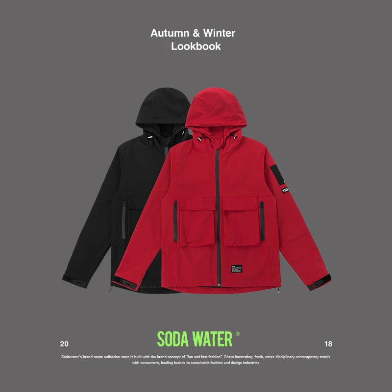 Газированной воды 2018 Демисезонный куртка с капюшоном ветровка Для мужчин одежда