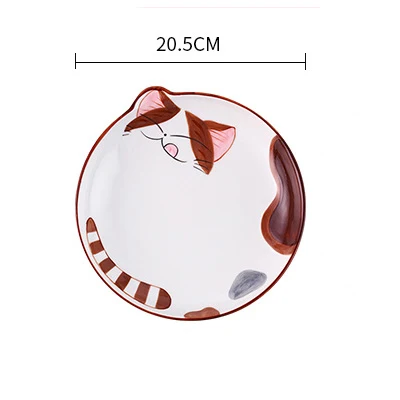 Brown 20.5cm plate Японская и Корейская креативная керамическая тарелка для завтрака и стейка, детская тарелка с фруктами, ручная роспись, блюдо с животными, мультяшная миска, набор посуды - Цвет: Brown 20.5cm plate