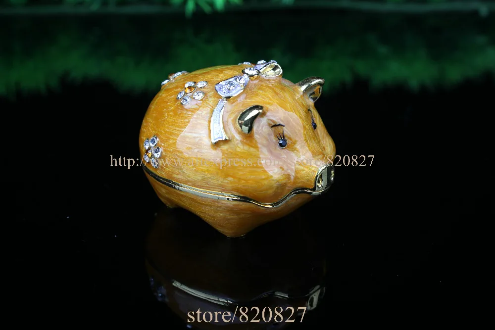 Enamel Pig Figurine with Element Crystals Trinket Pill Jewelry Box Pig with Crystals Jewelry Trinket Box Figurine