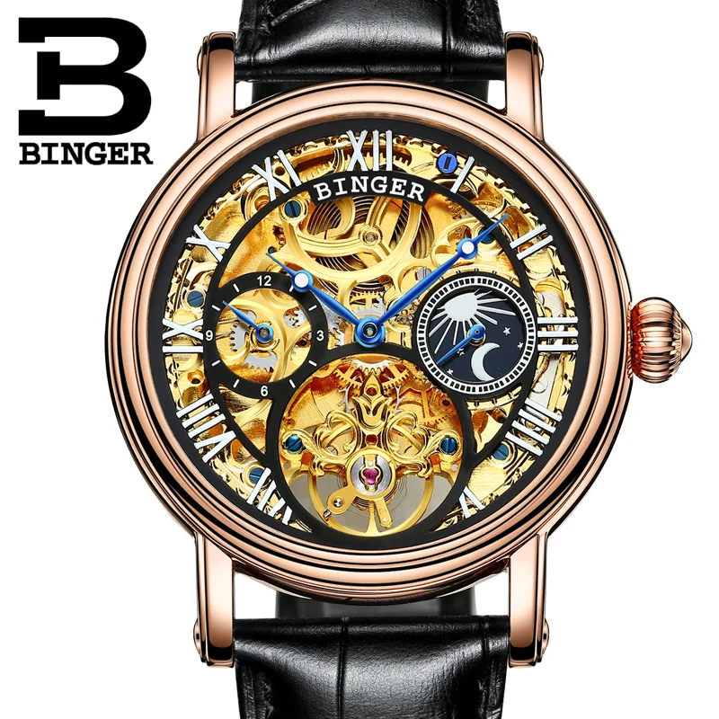

Швейцарские мужские часы BINGER, роскошные Брендовые Часы с турбийоном, мужские водонепроницаемые механические наручные часы B-1171