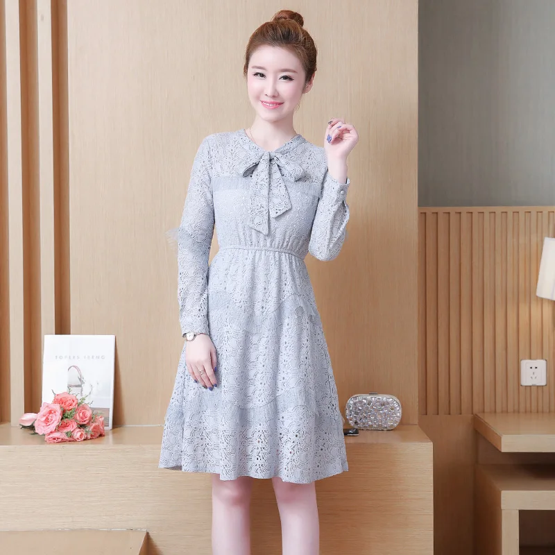 

17zq Women's Lace Vintage French Girl Tea Breaker Dress 2019 Platycodon Bow Dresses Sweet Patchwork Dress Female Vestidos D1901