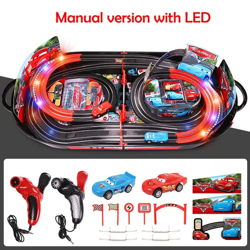 LED manual ver. Креативная детская сборка обучающая игрушка автомобиль родитель-ребенок Взаимодействие портативный рельс двойной боевой игровой трек автомобиль игрушки с светодиодный - Цвет: LED manual ver.