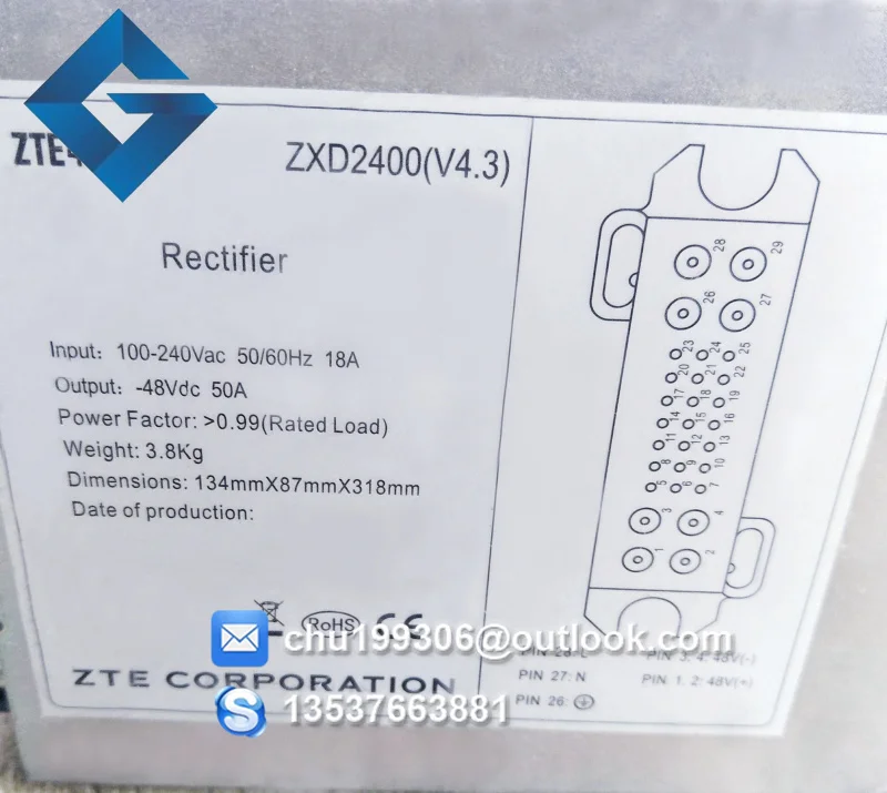 Оригинальный новый модуль выпрямителя ZTE ZXD2400 2400 V4.3 48 В 50A |