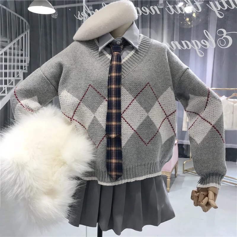 ALPHALMODA Свободная кофта в шотландскую клетку + нижняя рубашка галстук