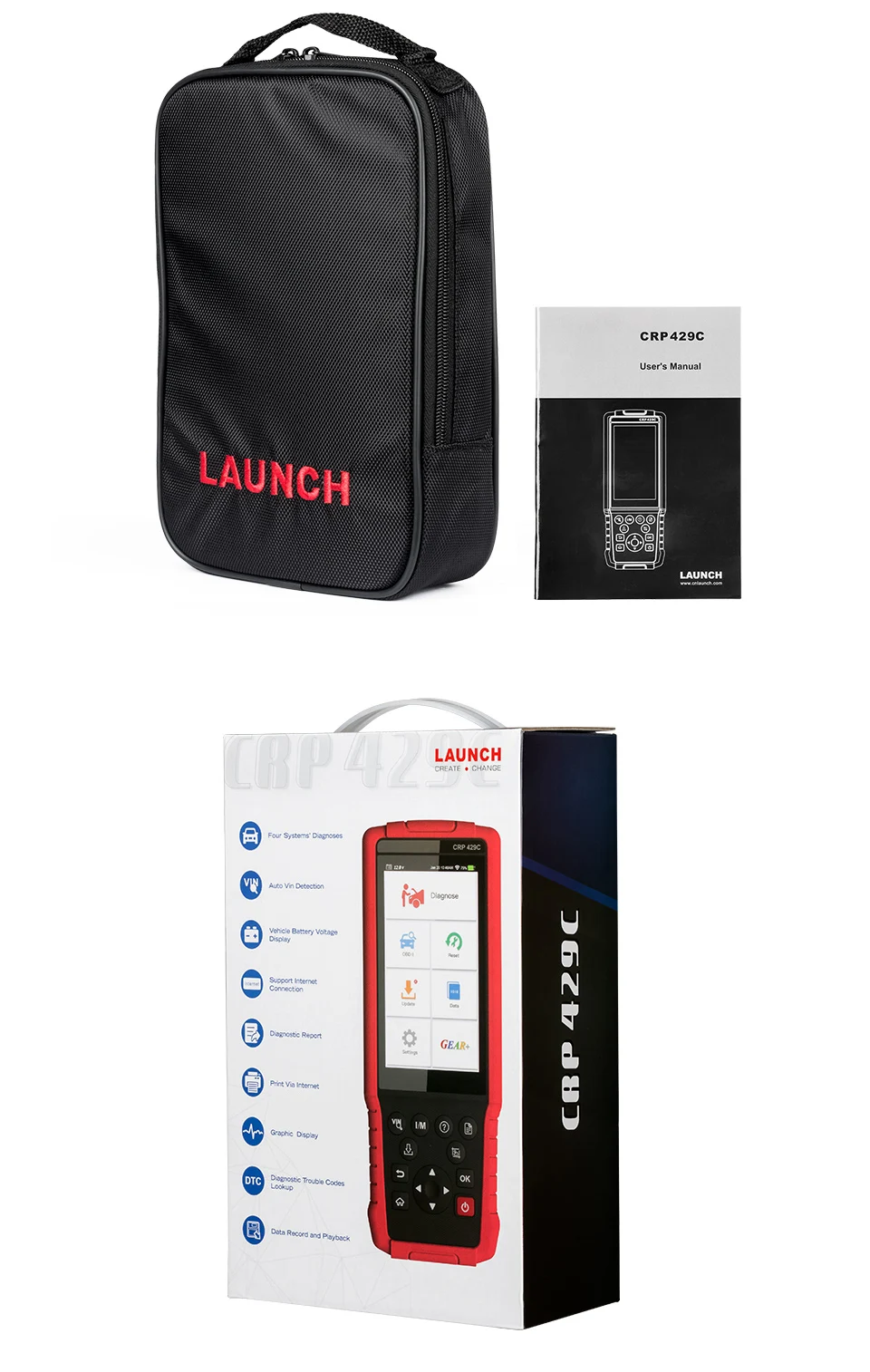 LAUNCH X431 CRP429C OBD2 считыватель кода сканер для двигателя/ABS/SRS/AT+ 11 сброс услуги Creader CRP429 автомобильный диагностический инструмент