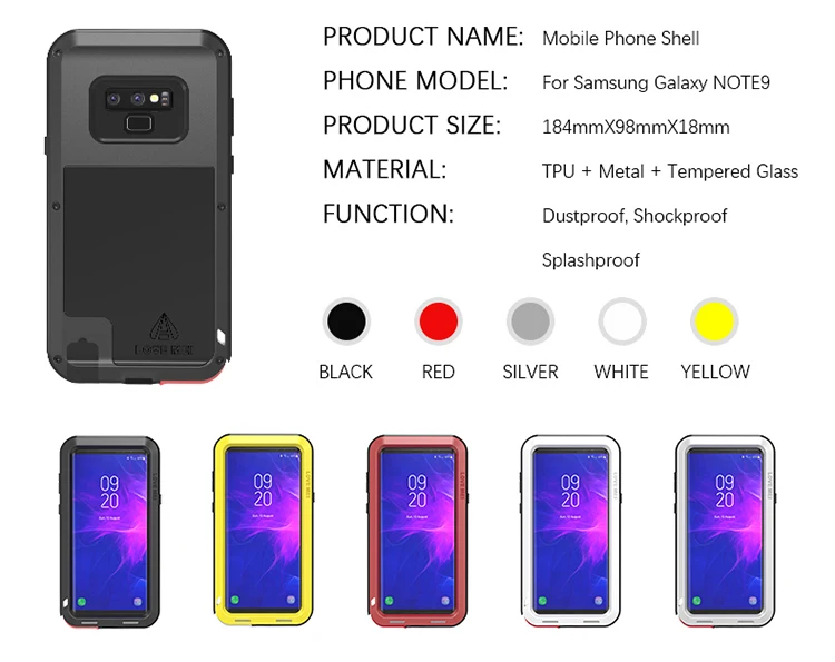 

Aluminum Metal Cover For Samsung Galaxy Note 9 Waterproof Full Body Heavy Duty Armor Case For Samsung Note 9 Shockproof Case