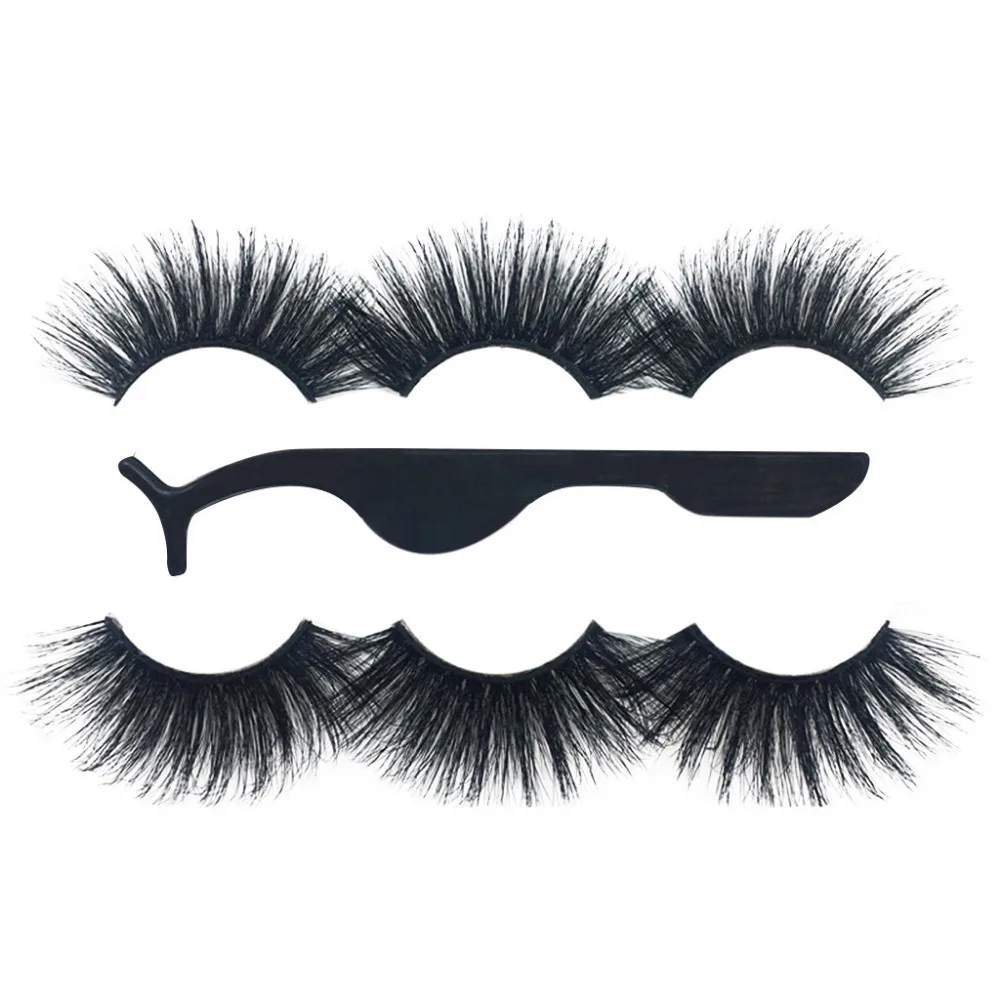 3 пары накладные ресницы пушистые толстые длинные с 1 пинцетом ручная работа