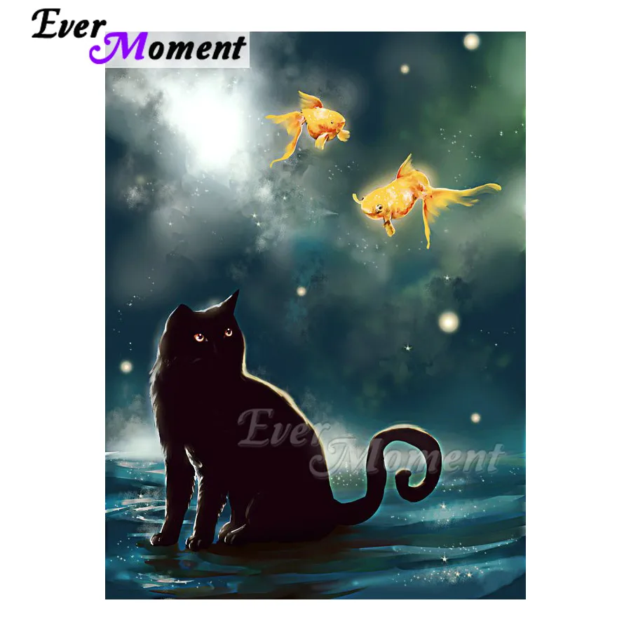 Алмазная живопись Ever Instant ручная работа полная выкладка Черный кот рыба 5D картина