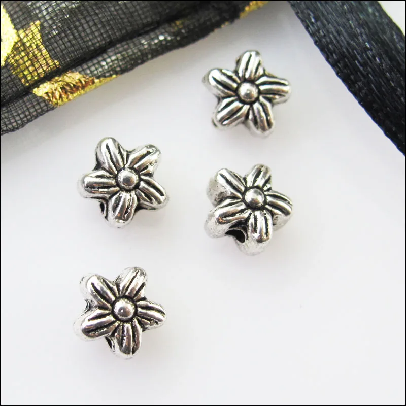 Новинка! 60 шт. Тибетский серебристый цвет цветок бусины с фиксатором в форме