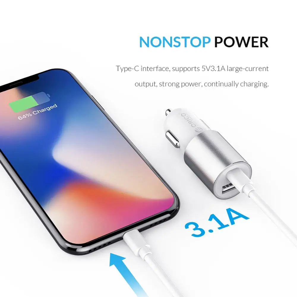 Автомобильное зарядное устройство ORICO два порта Type C + USB A порт для Huawei P30 Pro Xiaomi Mi9