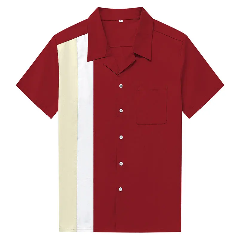 

Vertical Striped Rockabilly Shirt Men Retro Button-Down Dress Cotton Shirts Short Sleeve Hombre Bowling Men's Vintage Shirts