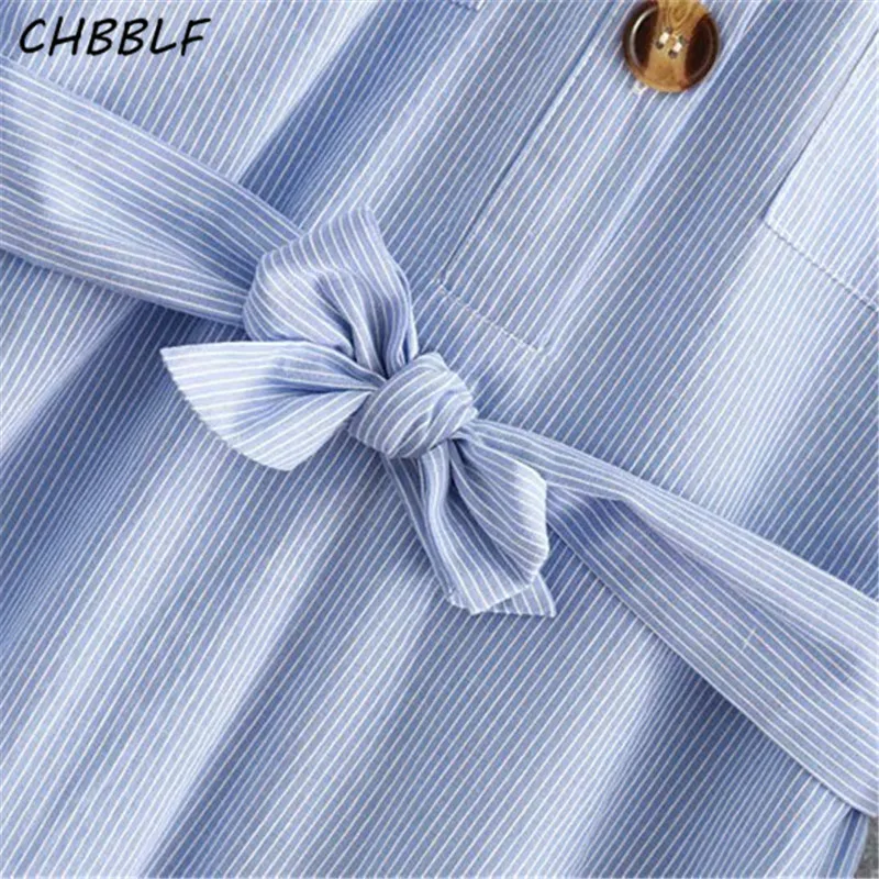 Женское платье-рубашка CHBBLF Повседневное в полоску с длинным рукавом и карманами