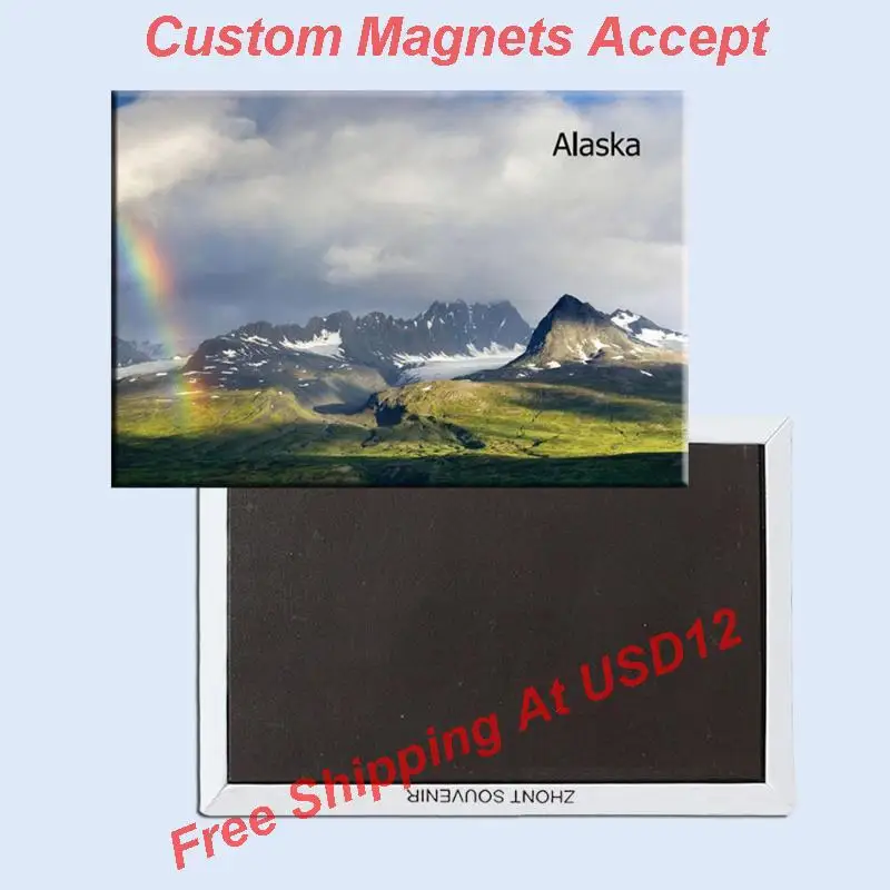 

Туристические магниты из США, запоминабия, США, штат Аляска, Радужный пейзаж, металлический магнит на холодильник 5439, туристический сувенир