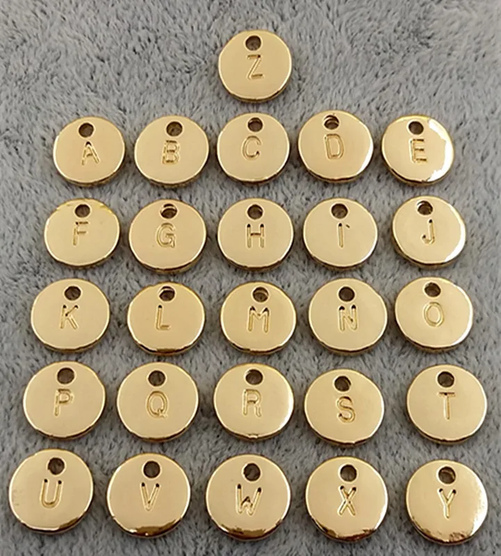 

10pcs/lot Double side Rose Gold plated Gold Alphabet A-Z Letter Tag Charms Stamp Initial Charm 10mm Beads Letters For Bracelet