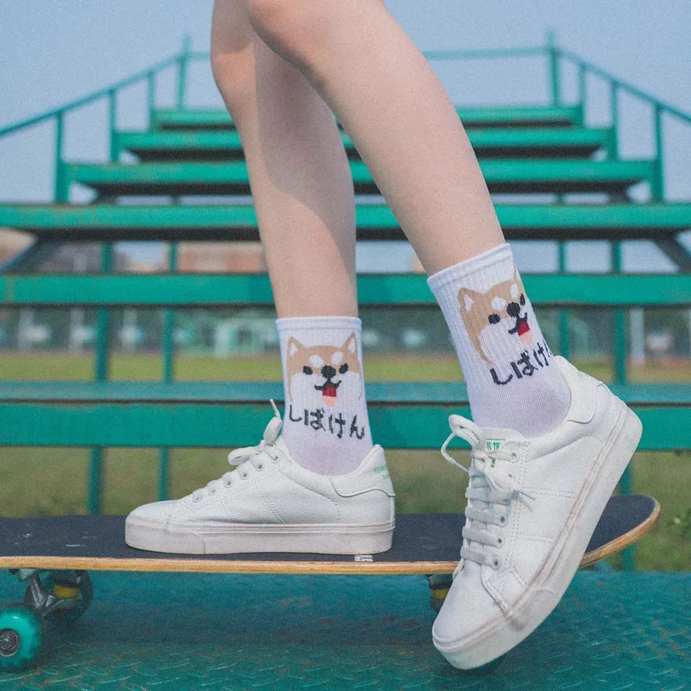 White Dog Япония Харадзюку женские милые Мультяшные Животные Собака динозавр носки из хлопка с кошкой милые мужские забавные Новые Креативные носки унисекс Ne73030 - Цвет: White Dog