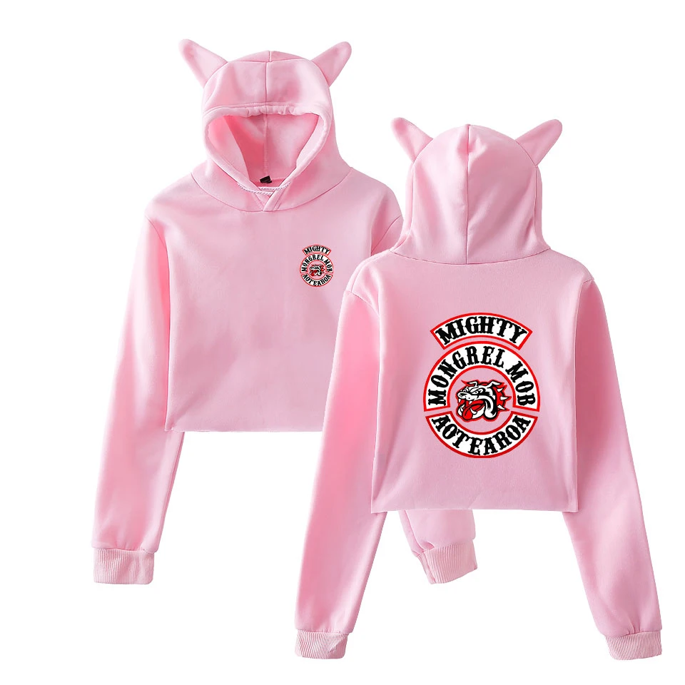 

Mongrel Mob Hip Hop Cat Crop Top Women Clothes Hoodies Sweatshirts Kawaii Harajuku Tops Kpop Plus Size