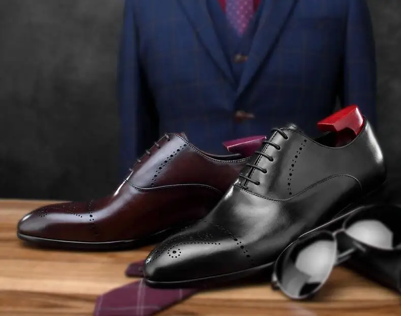 Carved brogues men's dress shoes genuine leather formal business summer breathable oxfords luxury wedding casual single | Обувь