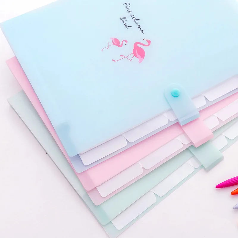 5 Grid Document Bag flamingo Printed A4 File Folder Candy Color Expanding Wallet Portable Organizer Paper Holder Office Supplies |