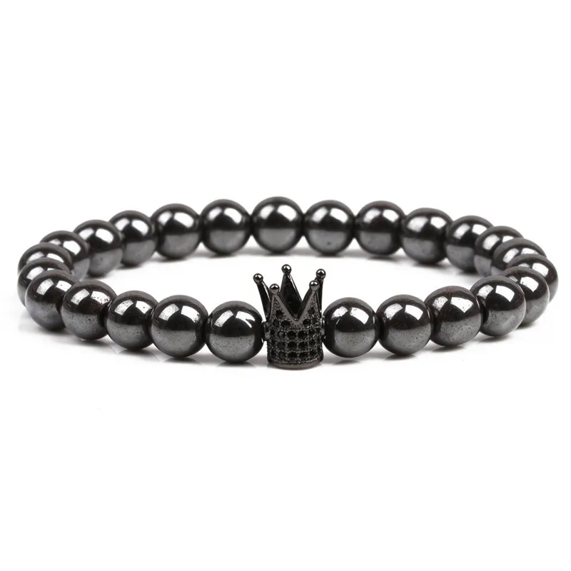 

Natural Stone Black Hematite Crown Metal Magnetic Therapy Bracelets for Arthritis Pain Relief Radiation protection