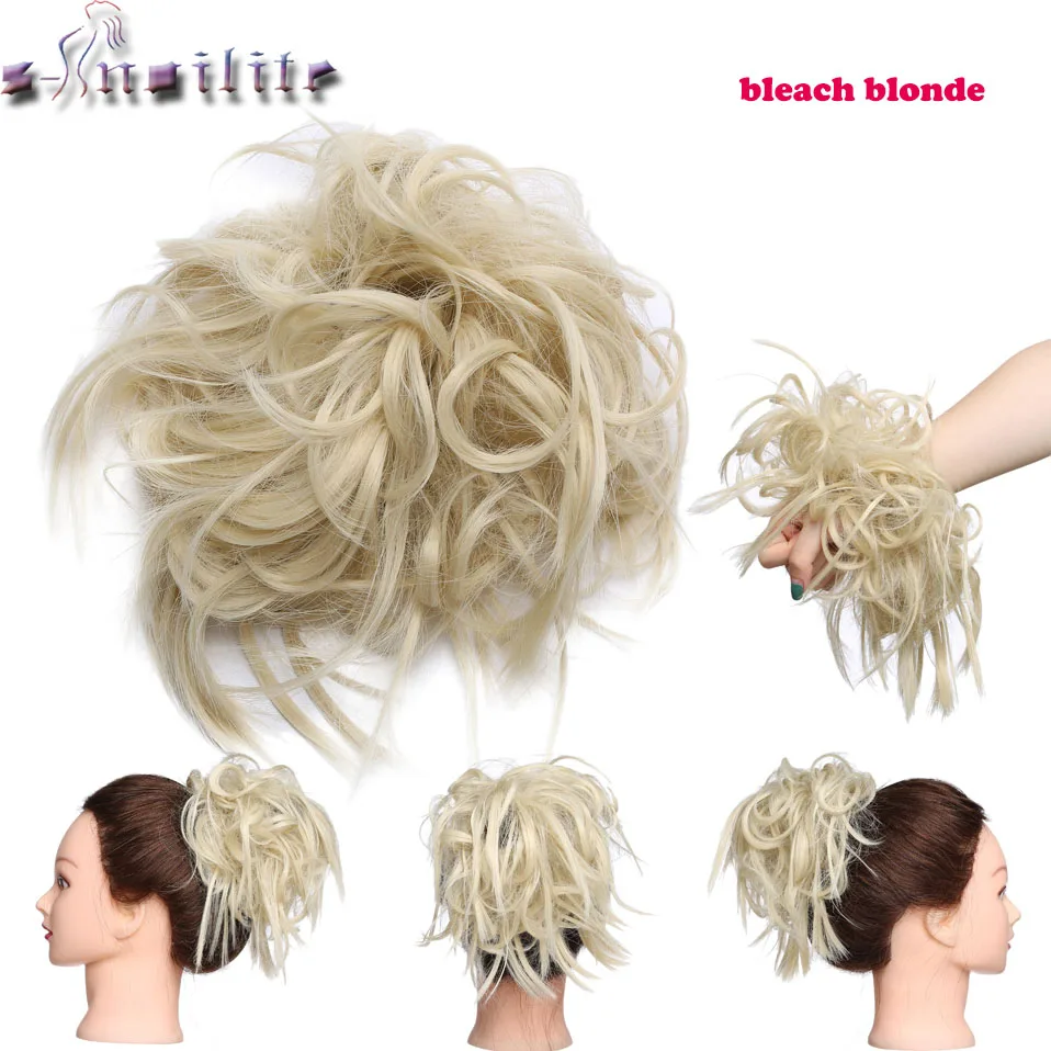 bleach blonde S-noilite 7 дюймов грязный булочка взъерошенный шиньон эластичная лента шиньон волосы кудрявые резинки Updo покрытие синтетические волосы для женщин - Цвет: bleach blonde