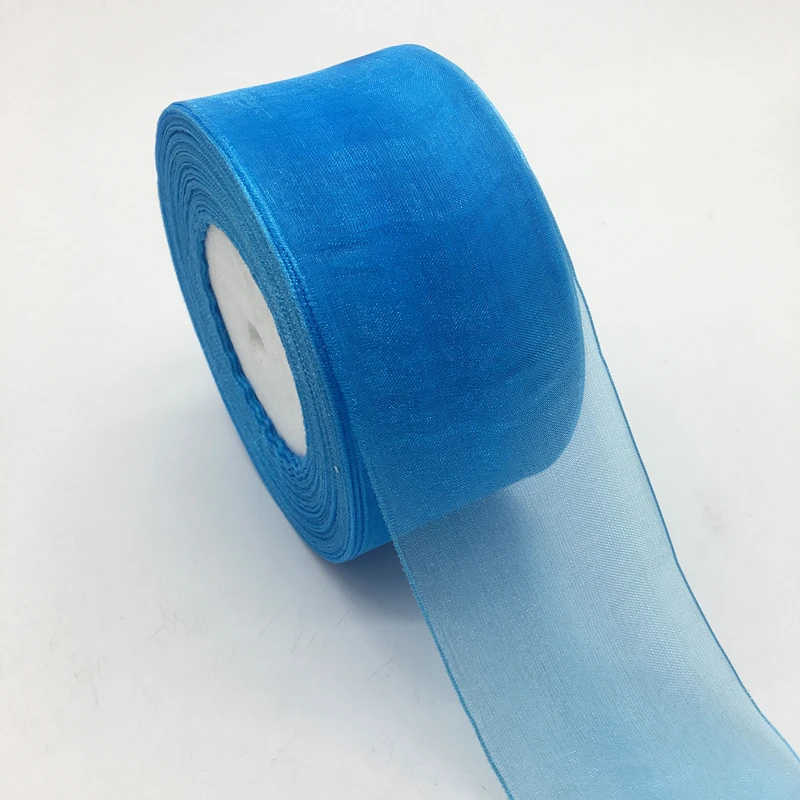 5 ярдов/партия 2 &quot(50 мм) Небесно голубая лента из органзы бант волосы Свадебные