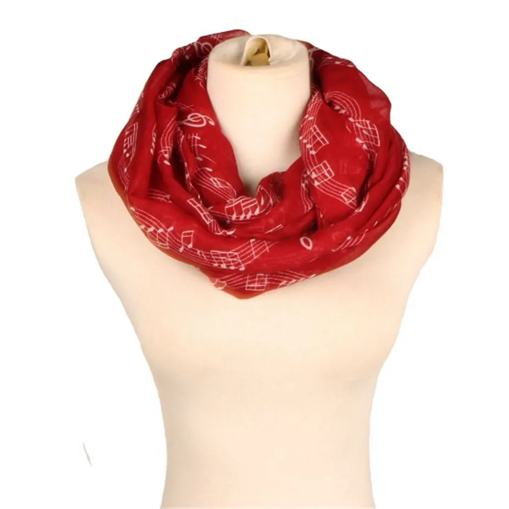 Женский шарф музыкальный с символами длинный из мягкой вуали темно красный