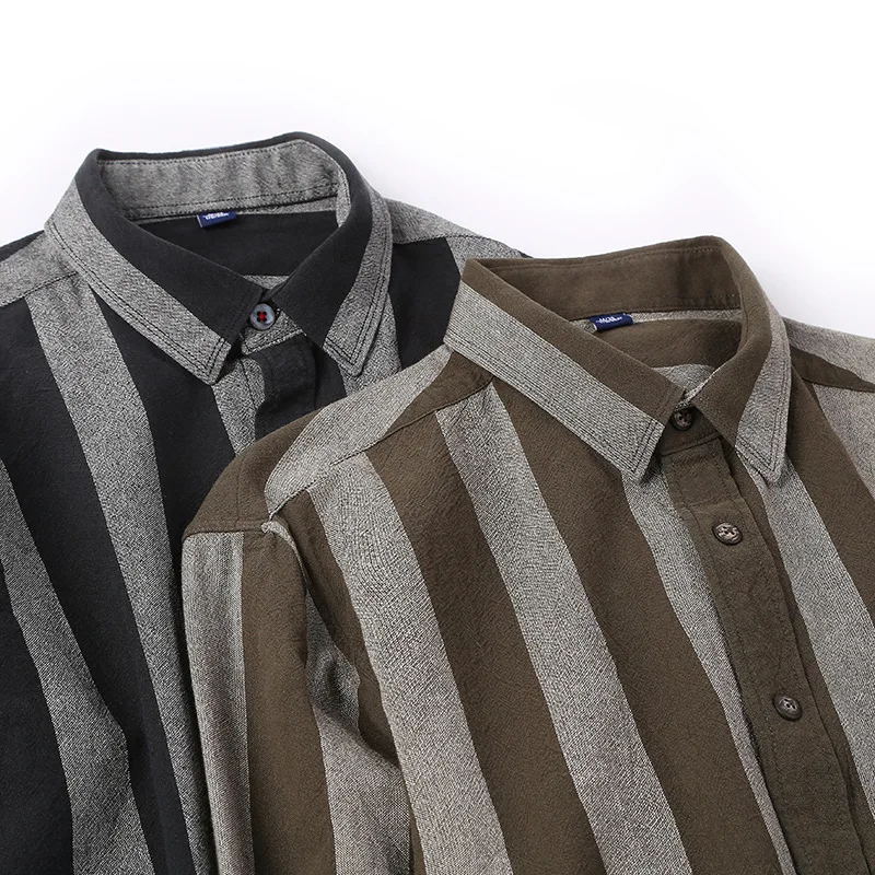 

2019 Spring New Men's Large Striped Casual Shirt Fashion Slim Fit Japanese Wind Male Growing Sleeve Shirt Brand Clothing