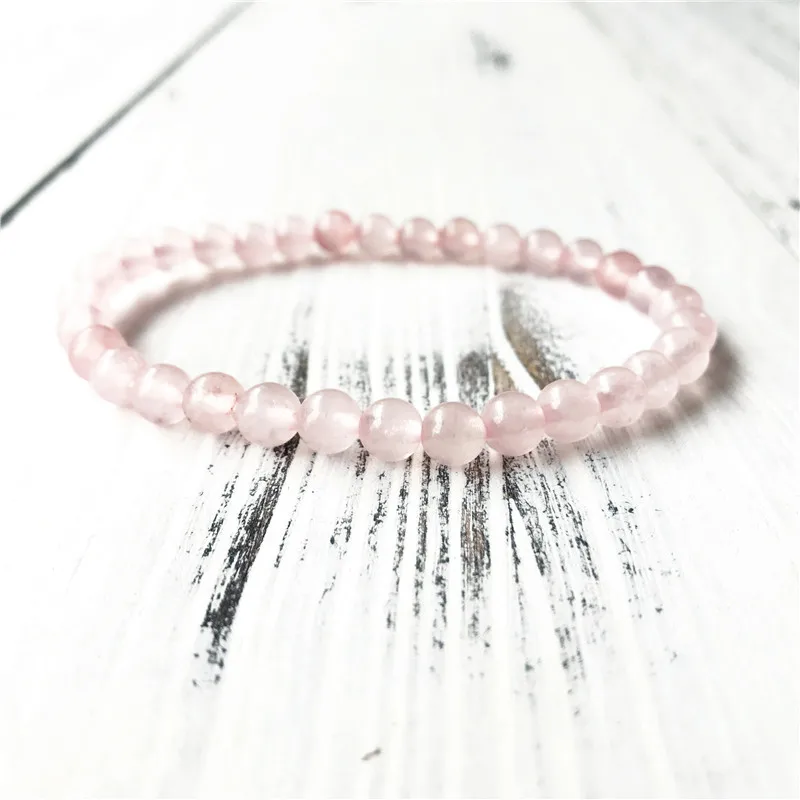 6mm Natural Rosequartz Bracelet Simple Design Style Pink Beads Yoga Mala Prayer Wrist Charm Jewelry Gift For Her | Украшения и