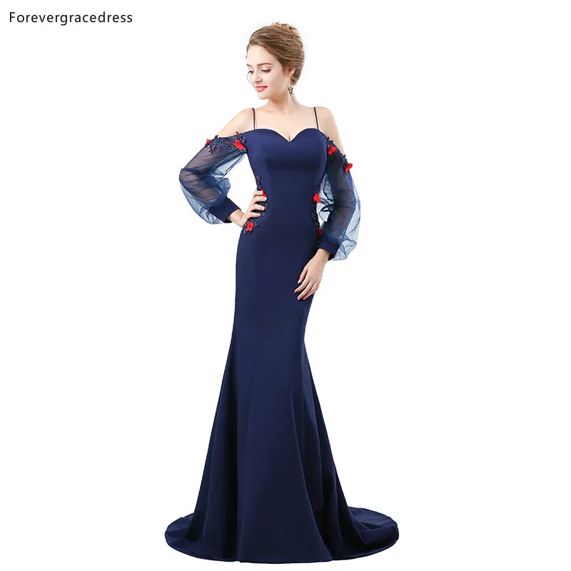 Женское вечернее платье с длинными рукавами Forevergracedress темно синее Русалочки