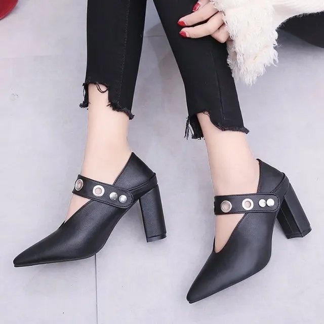 Женские туфли с острым носком Zapatos повседневные лодочки на высоком массивном