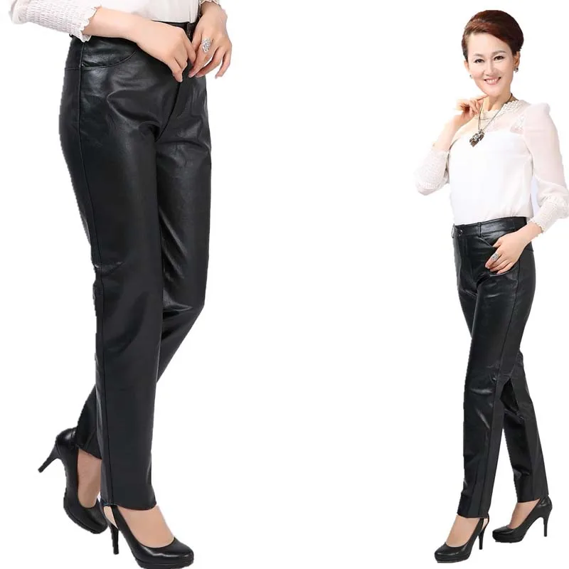 Новые модные женские мягкие кожаные брюки повседневные леггинсы длинные черные