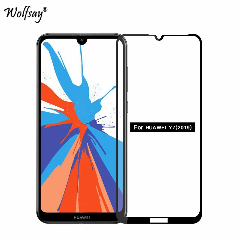 Защитное стекло с полным покрытием из клея для Huawei Y7 2019 закаленное пленка