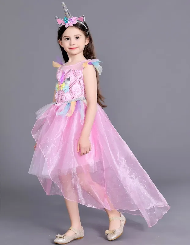 Surferfish Children's princess dress girl wedding summer sleeveless evening Lace Party Unicorn Baby Tail Dress | Детская одежда и
