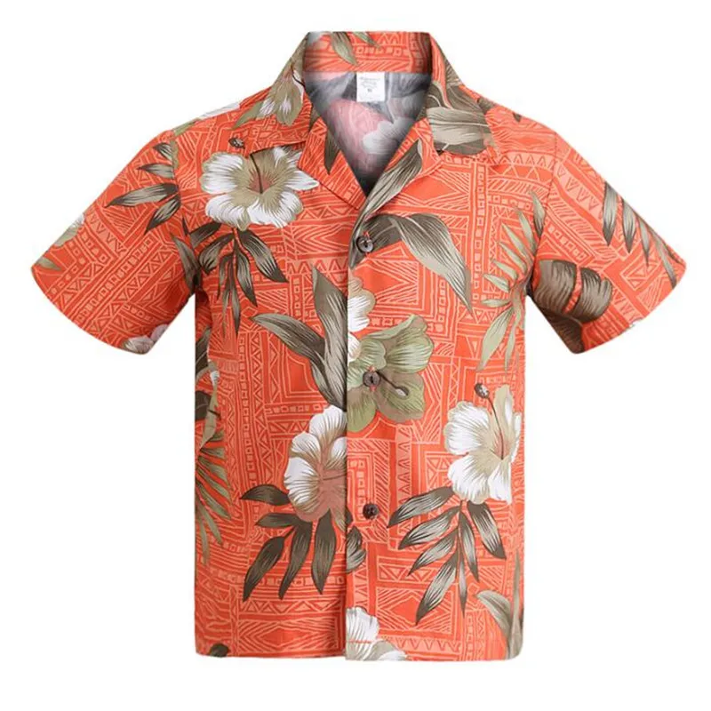 

Summer New Brand Women Short Sleeve Casual Shirt Orange Printing Palm Floral Women'S Beach Hawaii Shirts Female Us Size A5505
