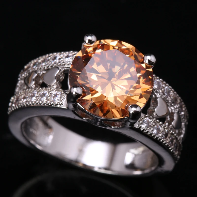 Видные круг Шампанское Morganite Кубического Циркония Камни наложения 925 серебро