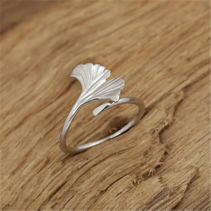 BESTLYBUY 925 Стерлинговое Серебро ювелирные изделия гинкго кольца с листьями для