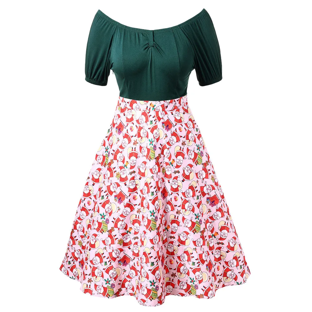 Women Merry Christmas Off Shoulder Santa Claus Print Vintage Holiday Dress 2018 new arrival free shipping to10 | Женская одежда