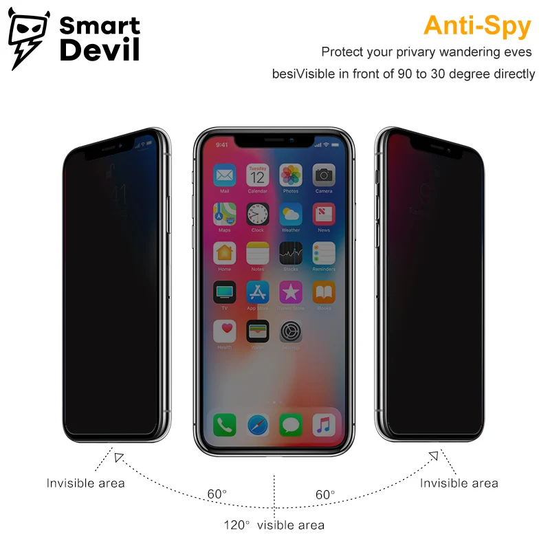 Защитное стекло SmartDevil для iPhone X 10 закаленное с защитой от подглядывания 5D