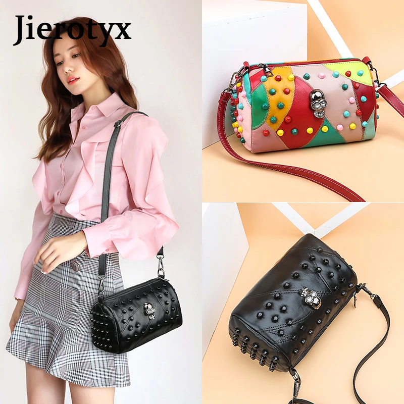 JIEROTYX модные сумки с заклепками для женщин черная кожаная Готическая Панк сумка на плечо женские брендовые дизайнерские Лоскутные вечерние сумки