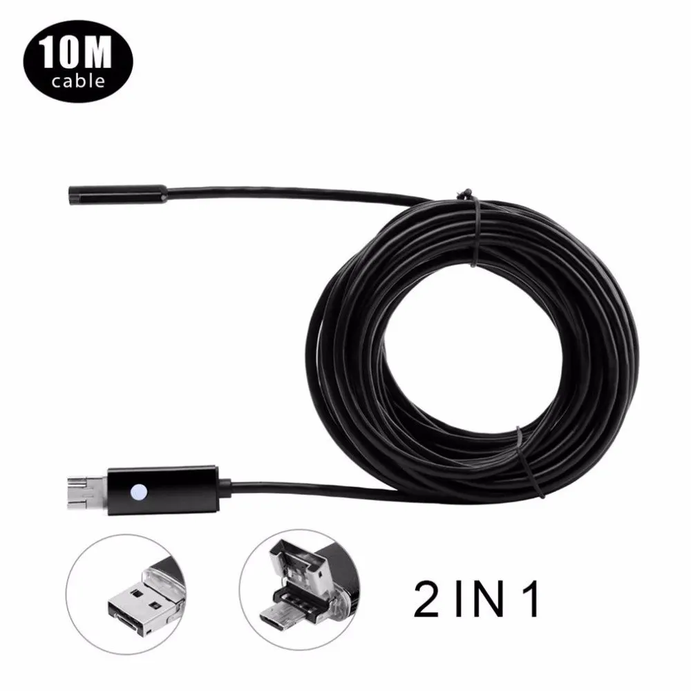 HD 720P 2 в 1 8 мм 10 м USB эндоскоп Водонепроницаемый Бороскоп Инспекционная камера Surpport для Android и ПК системы черный красный
