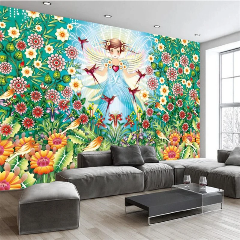 

Европейский стиль ретро ручная роспись растения Красота Девушка гостиная Большое Настенное панно на заказ зеленые обои