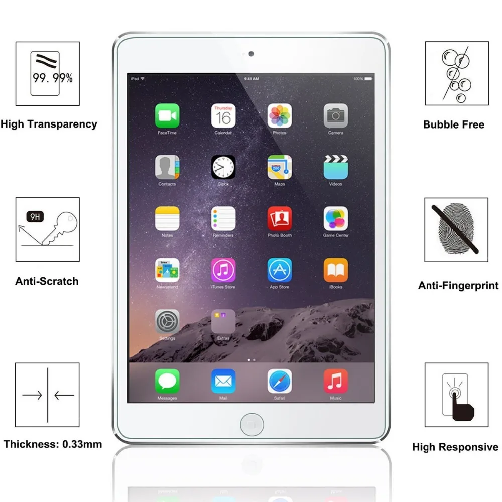 2 шт./партия для iPad mini 2 3 4 Air Air2 Pro 9,7 10, 9 H Премиум Взрывозащищенная прозрачная защитная пленка для переднего экрана из закаленного стекла