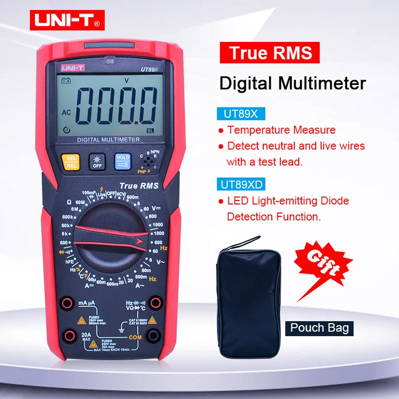 

UNI-T UT89X UT89XD True RMS Digital multimeter AC DC Volt Current Ohm Meter Capacitance Frequency Resistance NCV/temp/LED tester