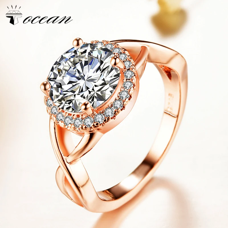 Tocean розовое золото модные свадебные кольца для женщин Круглый милый AAA циркон